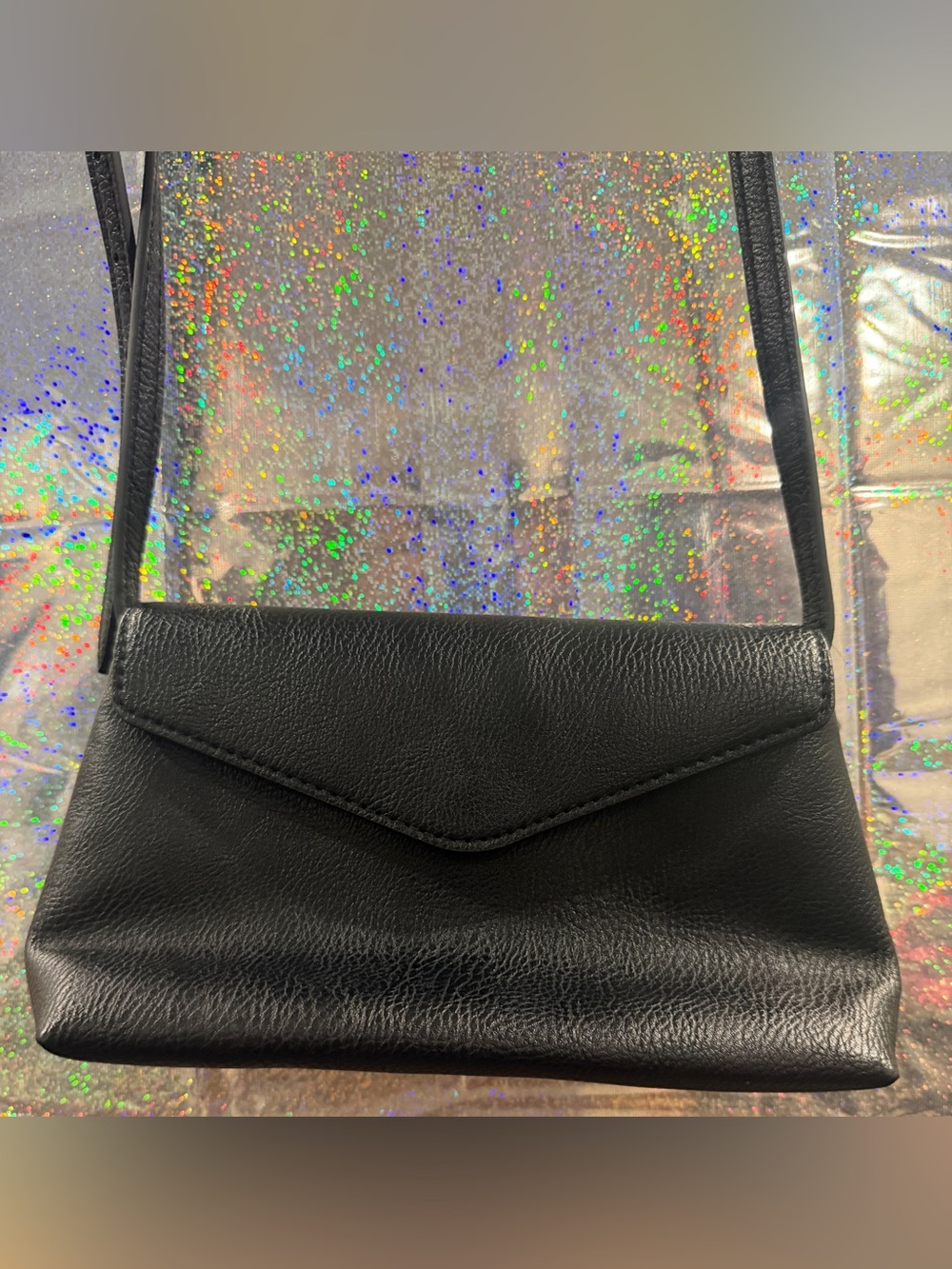 Universal Thread Black Faux Leather Envelope Crossbody Bag Adjustable Strap